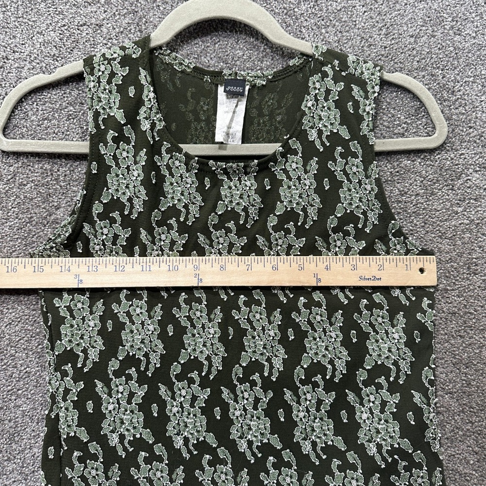 PSSST Womens Floral Lace Tank Top Olive Green Sleeveless Y2K Made in USA Large - Picture 4 of 7